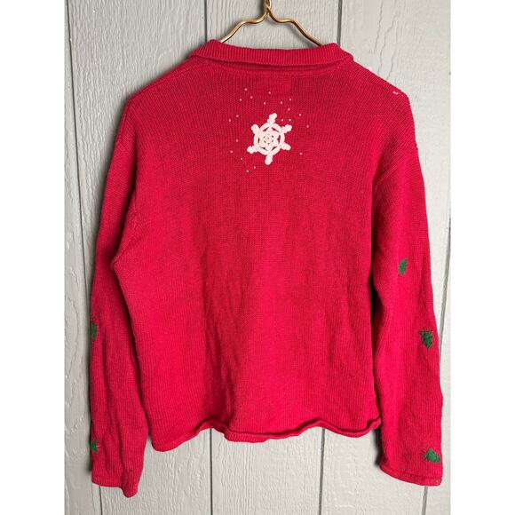 Vintage Christmas Sweater Jacket – P/L – Multi-Patch Snowmen Ice Skating Scene - Picture 6 of 6